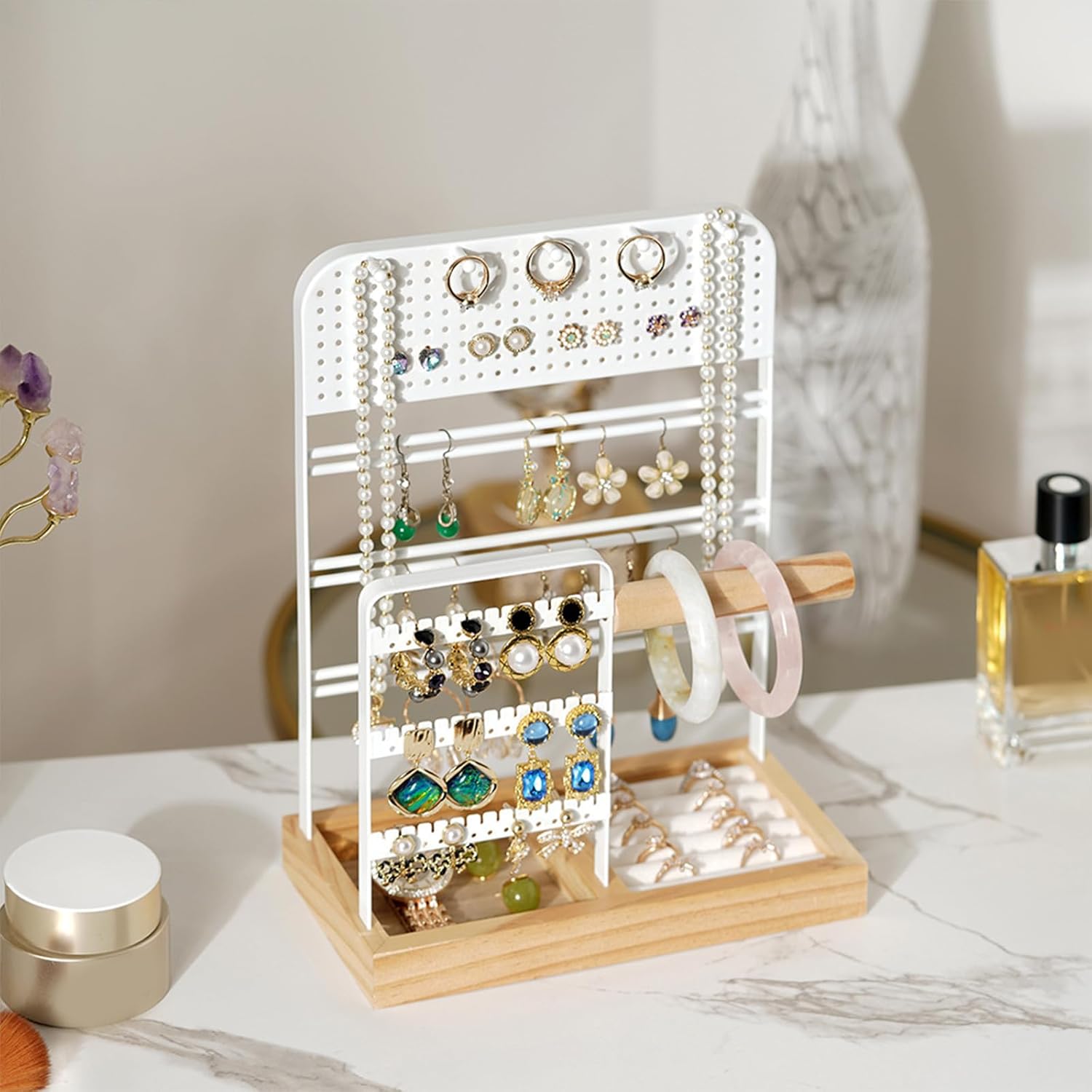 モダンジュエリー収納ディスプレイラック 無垢材 ネックレスフックスタンド 便利なジュエリープレゼン..