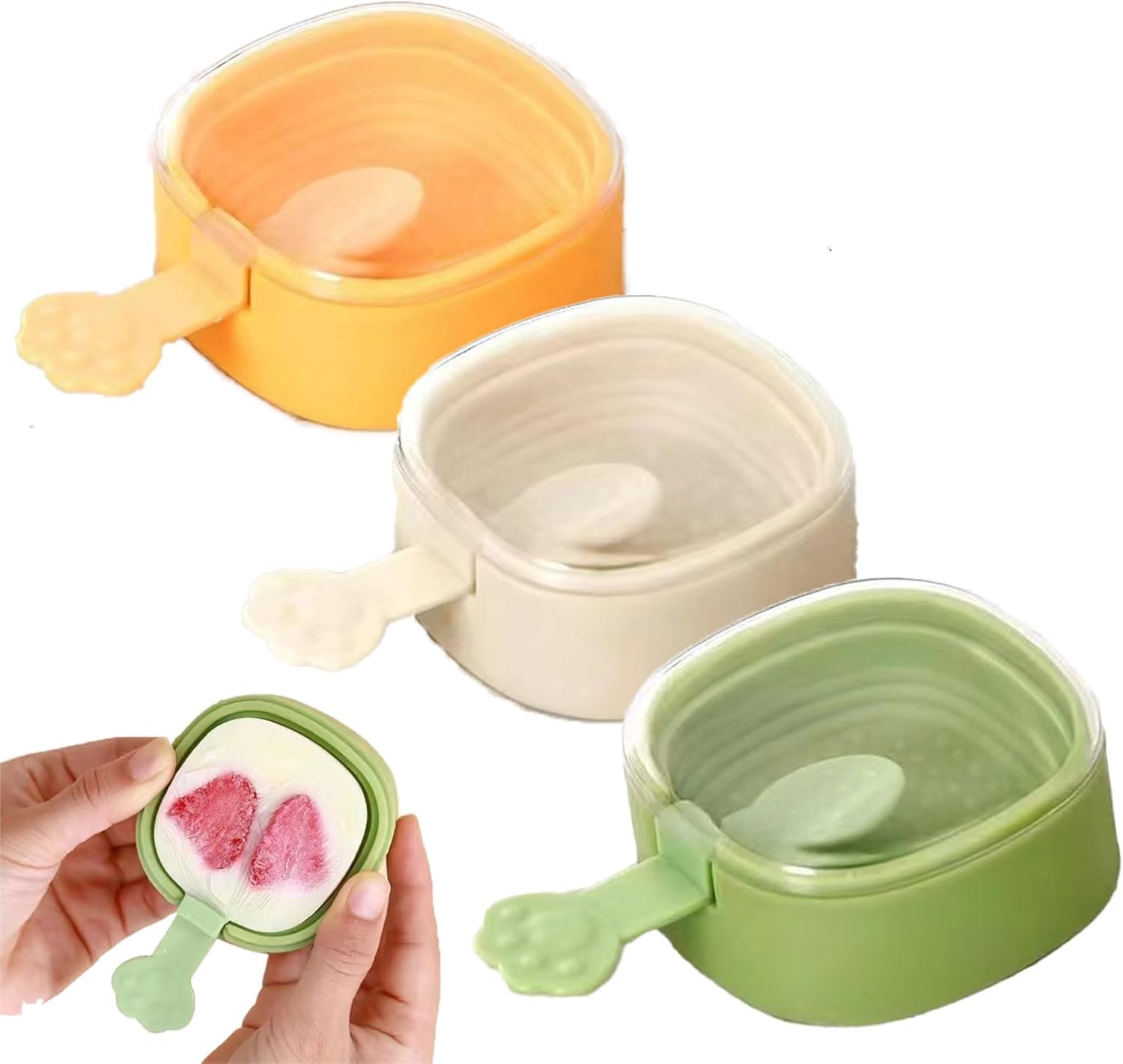 アイスキャンディー型 3個セット アイスクリーム金型 製氷器 製氷皿 アイスキャンデー アイスキャンディー型 メーカー アイス型 アイスポップ 創意的 DIYの組み合わせ 自家製 手作り 家庭用 冷凍 取り出しやすい 再利用可能 白 黄 緑のサムネイル