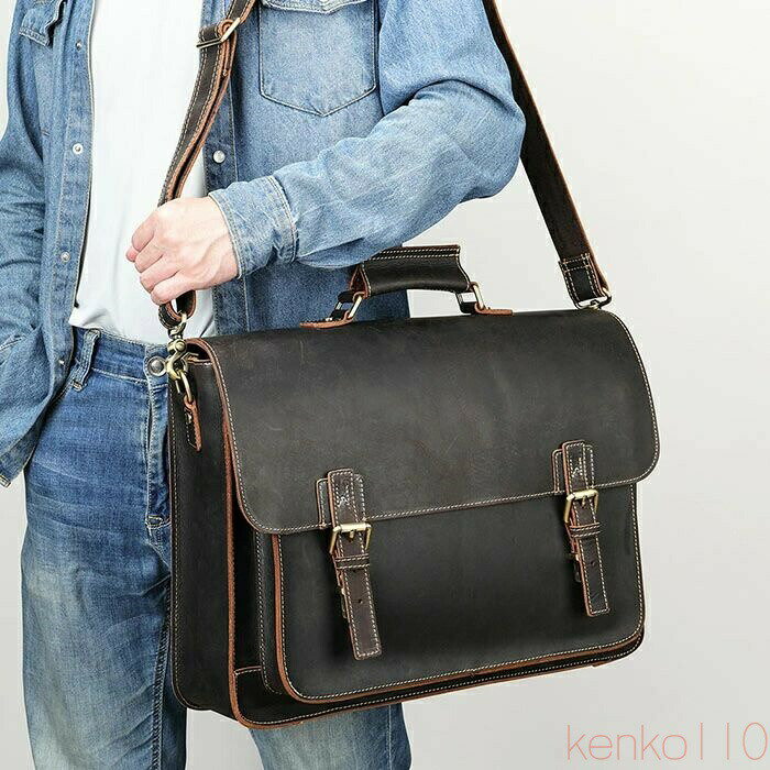 【送料無料】ビジネスバッグ ブリーフケース メンズ 本革 牛革 レザー 2WAY トートバッグ 横型 自立 A4..