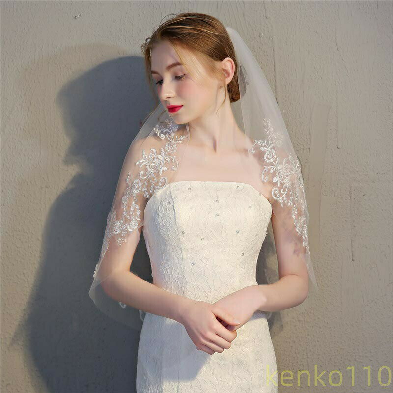 フラワーベール 刺繍ベール ウェディングベール おうべい設計 披露宴 結婚式 セミロング 手作りベール ベールダウン ベールアップ ふわふわ お姫 可愛いプリンセス 優雅 ビンテージ 海外撮