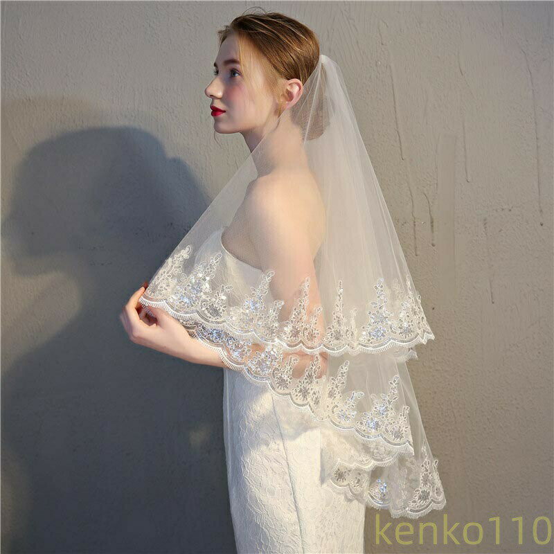 ウェディングベール ミドル丈 可憐なレース刺繍ベール ブライダル ヴェール ウェディング ベールダウン ウェディングベール ベール コーム付き ウェディングベール 結婚式 披露宴