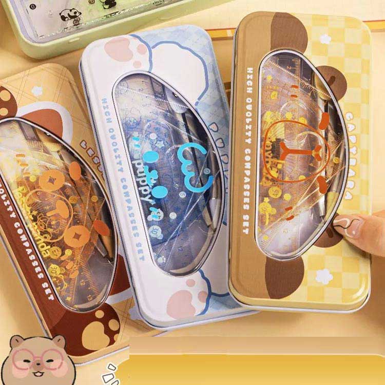 オシャレ 分度器 コンパス 7点セット はじめてのコンパス 定規 文房具 15cm 定規 割りコンパス パープ..