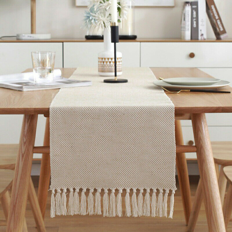 送料無料 リネン テーブルランナー テーブルクロス フリンジ 薄い 中央 撮影用背景布 飾り布 麻布 結婚..