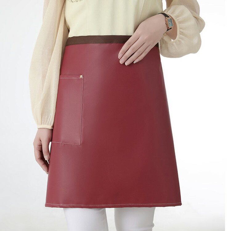 サロンエプロン フェイクレザー 腰エプロン ショートエプロン 半身タイプエプロン PUレザー 合皮エプロン 防水 撥水 防油 前掛けエプロン メンズ レディース 男女兼用 カフェエプロン 無地 ポケット付き キッチン 料理 調理 送料無料