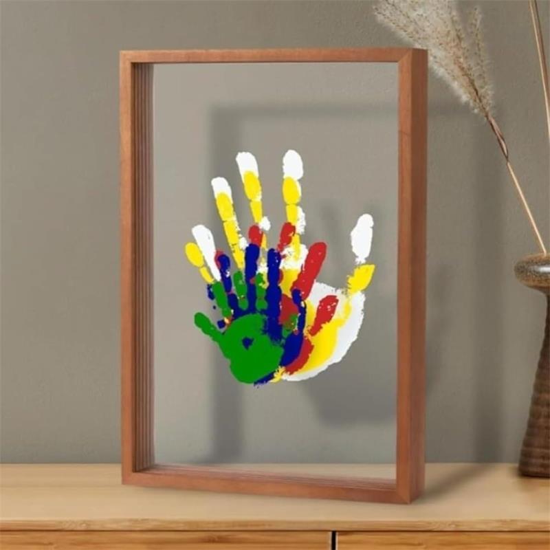 手形スタンプ 透明 木製 フォトフレーム DIY 手形と足形キット 家族の手形フォトフレーム お土産 成長..