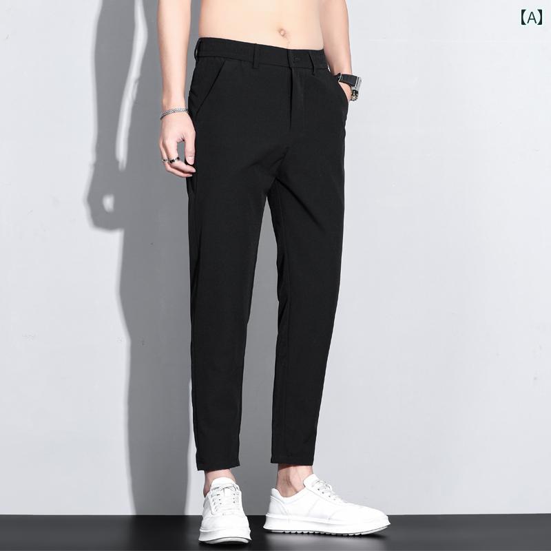 乐天商城 - メンズ　ズボン　夏用 黒の 九分丈 パンツ メンズ スリムフィット 冷感 薄手 Xiaoxi 2024 夏の カジュアル
