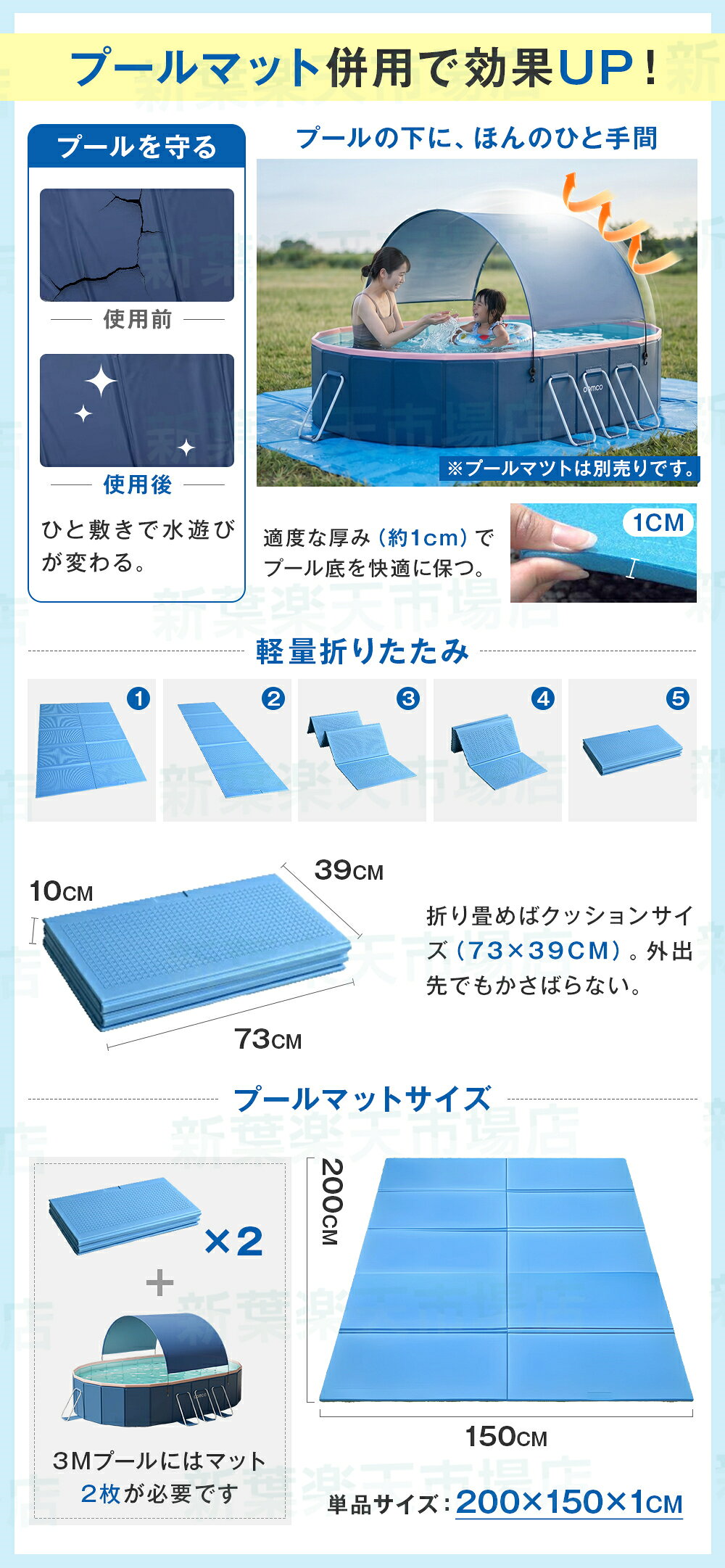 【激安！追加1点たったの2500円！】【200*150*1cm】 当店最新型プール専用 折りた...