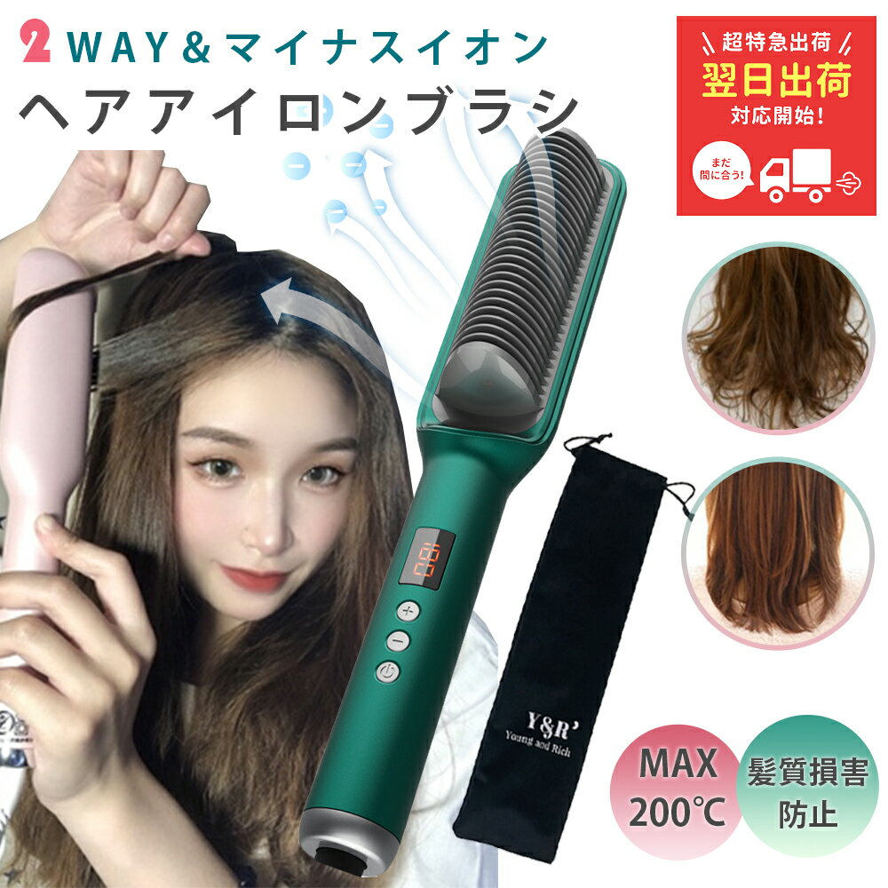 初心者向け ブラシ型 ヘアアイロン【公式】1台二役 2way カール ストレート ブラシ型 ヘアアイロン 温度5段階設定 男女兼用 ヘアアイロン カール プロ仕様 MAX200℃ ヘアサロン 自動電源オフ 旅行 ストレートアイロン 誕生日 プレゼント10秒加熱 ミニ カール プレゼント