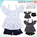ガールズ 水着 女の子 タンキニ セパレート スイムウェア 2点 セット セシルマクビー 肩見せ 子供 ジュニア ブランド お洒落 140 150 160 cm 白 花 黒 デニム