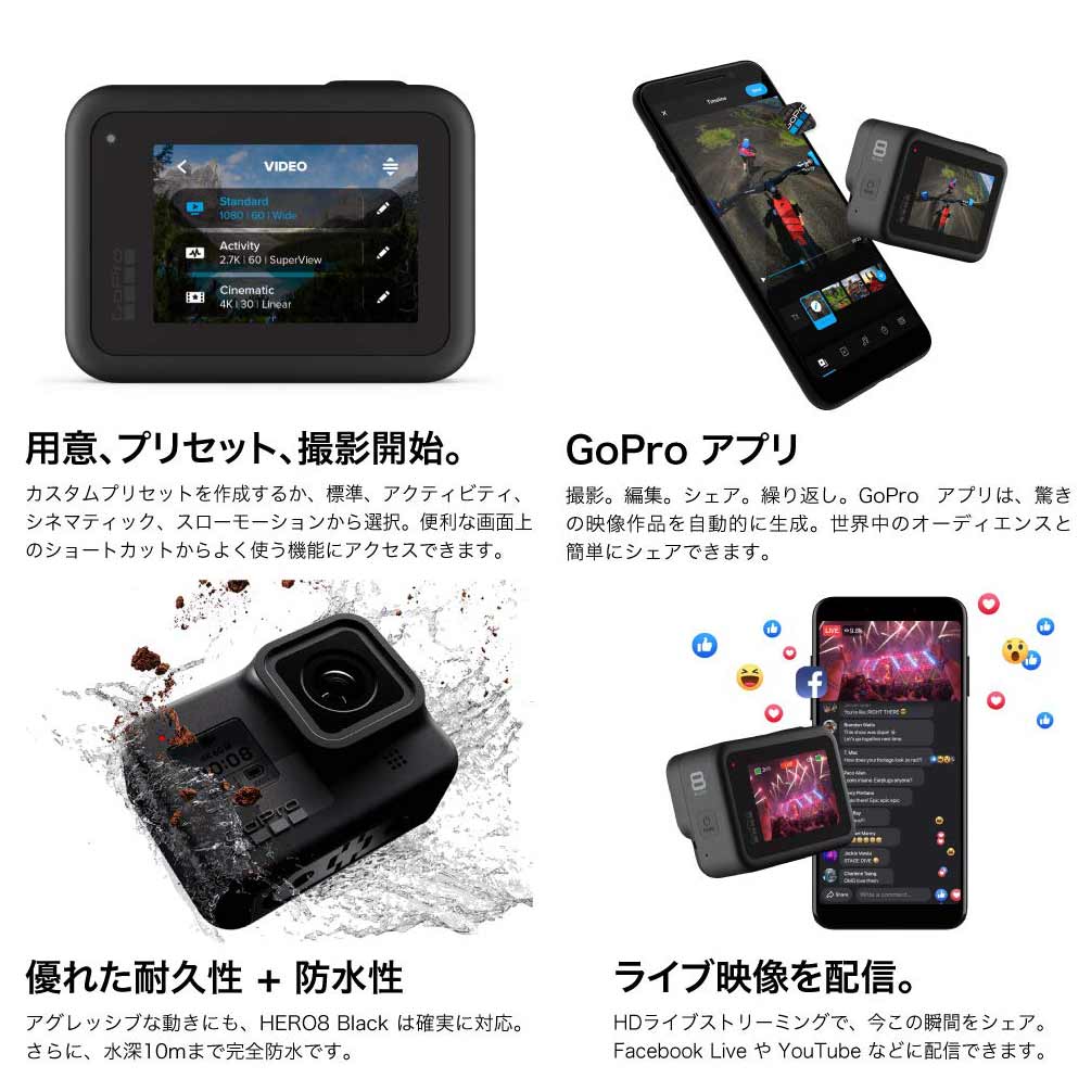 最安値に挑戦 Gopro Hero8 ゴープロ 8 ビデオ カメラ アクションカム スノーボード サーフィン アウトドア スポーツ 防水 手ぶれ補正 4k動画 アクセサリー Black ブラック 黒 Lowellumc Com