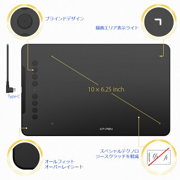 XP-Pen ペンタブレット Deco01 バッテリー充電不要 8192レベル筆圧 8個エクスプレスキー 10*6.25インチ