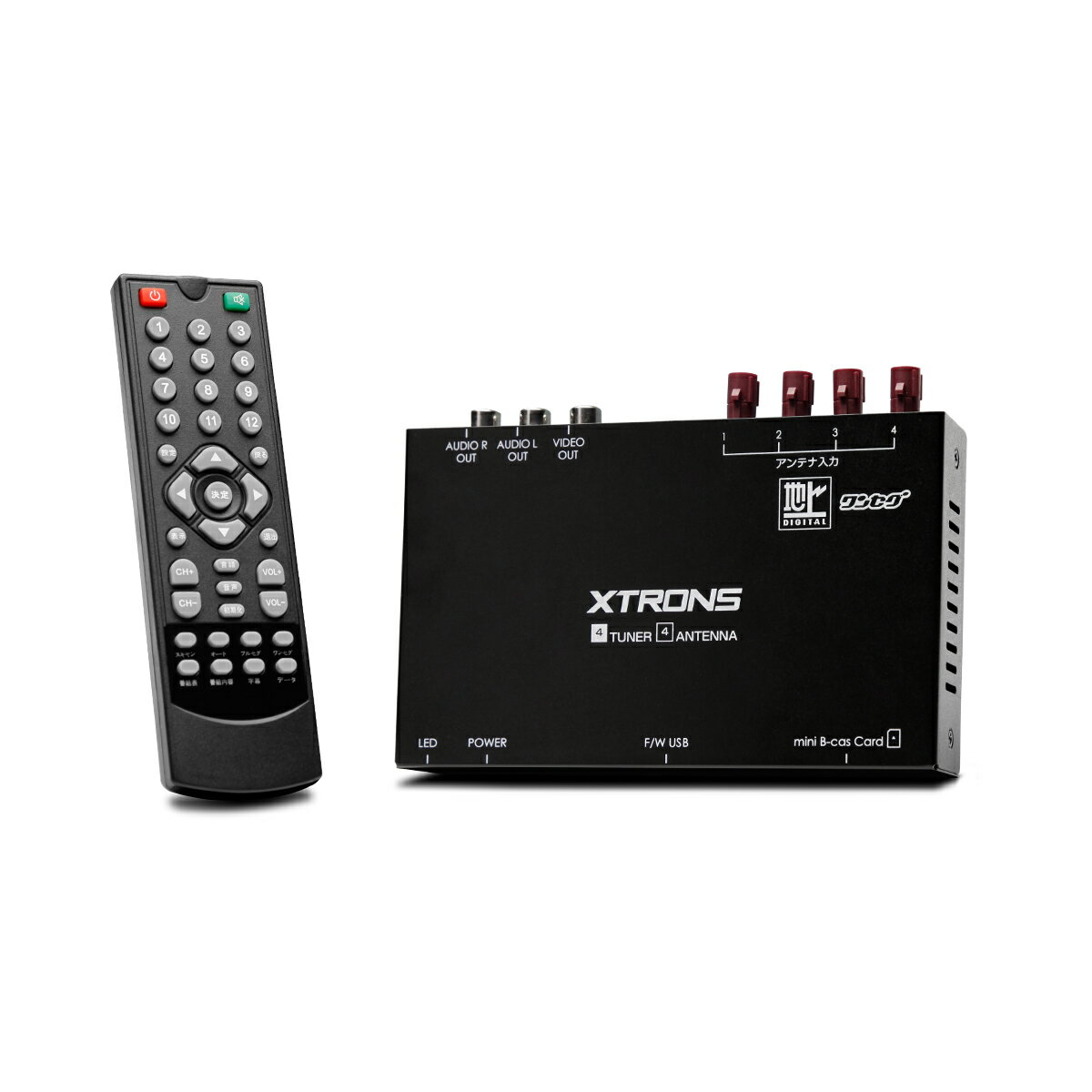 （JT2HD）XTRONS 地デジチューナ 全方位高感度 車載用 1920x1080解像度 4x4 フルセグ ワンセグ HDMI出力対応 カーナビと連動可能 miniB-CASカード付き フィルムアンテナ 1年保証