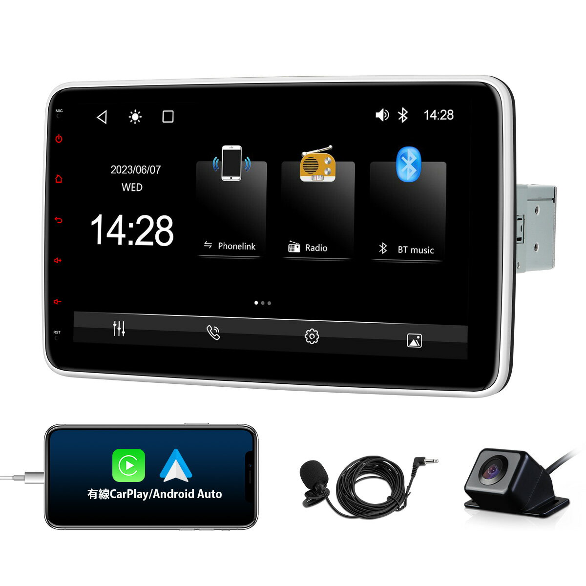XTRONS 10.1インチ 1DIN カーオーディオ バックカメラ同梱セット iPhone CarPlay android auto カーステレオ Bluetooth 大画面 カーナビ ミラーリング カープレイ マイク付 ギボシハーネス付 加工不要 取付かんたん（DL10L+CAM）