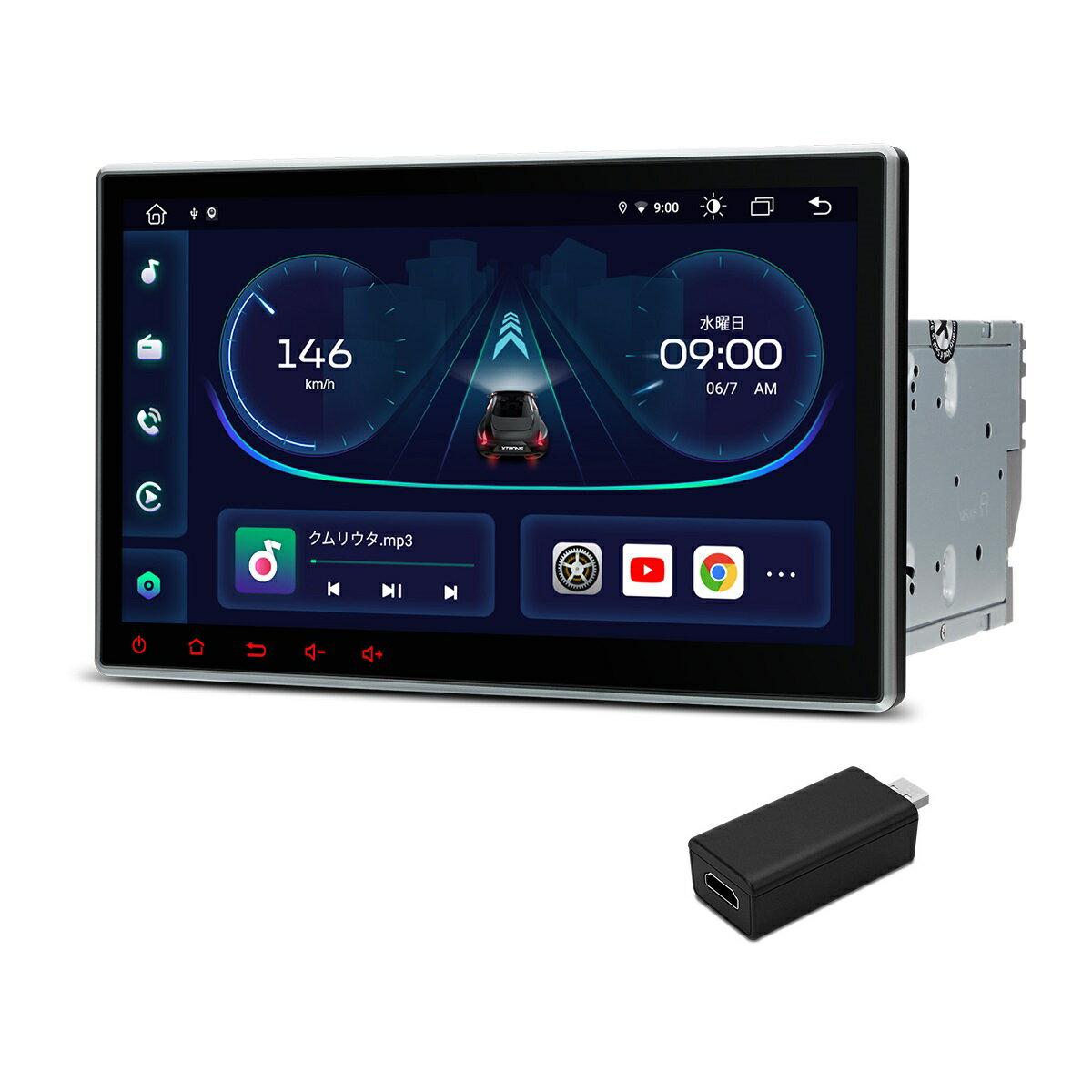 （TIE124-HDMI）XTRONS カーナビ 2DIN Android12 車載PC 10.1インチ 大画面 8コア DVDプレーヤー 4G通信 SIM対応 カーオーディオ Bluetooth iPhone CarPlay対応 android auto対応 ミラーリング WiFi マルチウインドウ HDMI出力変換器付