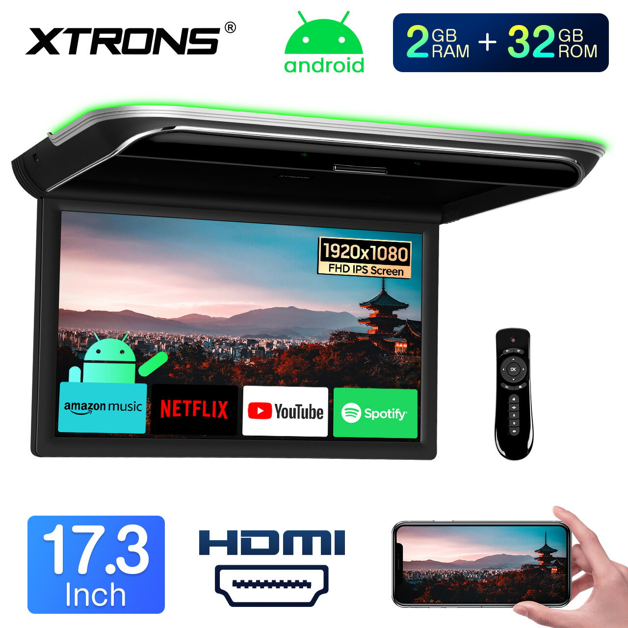 ＼4000円OFFクーポン配布中／ 4/24 20:00～XTRONS フリップダウンモニター 取り付け ヴォクシー セレナ 17.3インチ Android搭載 車載モニター 後部座席テレビ リアモニター IPS大画面 ネット動画対応 Wi‑Fi ミラーリング HDMI入力 4K動画 スピーカー内蔵 1年保証 CM179AF