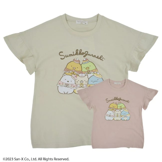 すみっコぐらし スイーツ ねこのきょうだいとおかし屋さん 子供 半袖 Tシャツ フリル 着ぐるみ かわいい 女の子 キッズ 子供服 110cm 120cm 130cm 140cm とかげ ねこ すみっこぐらし ピンク ベ…