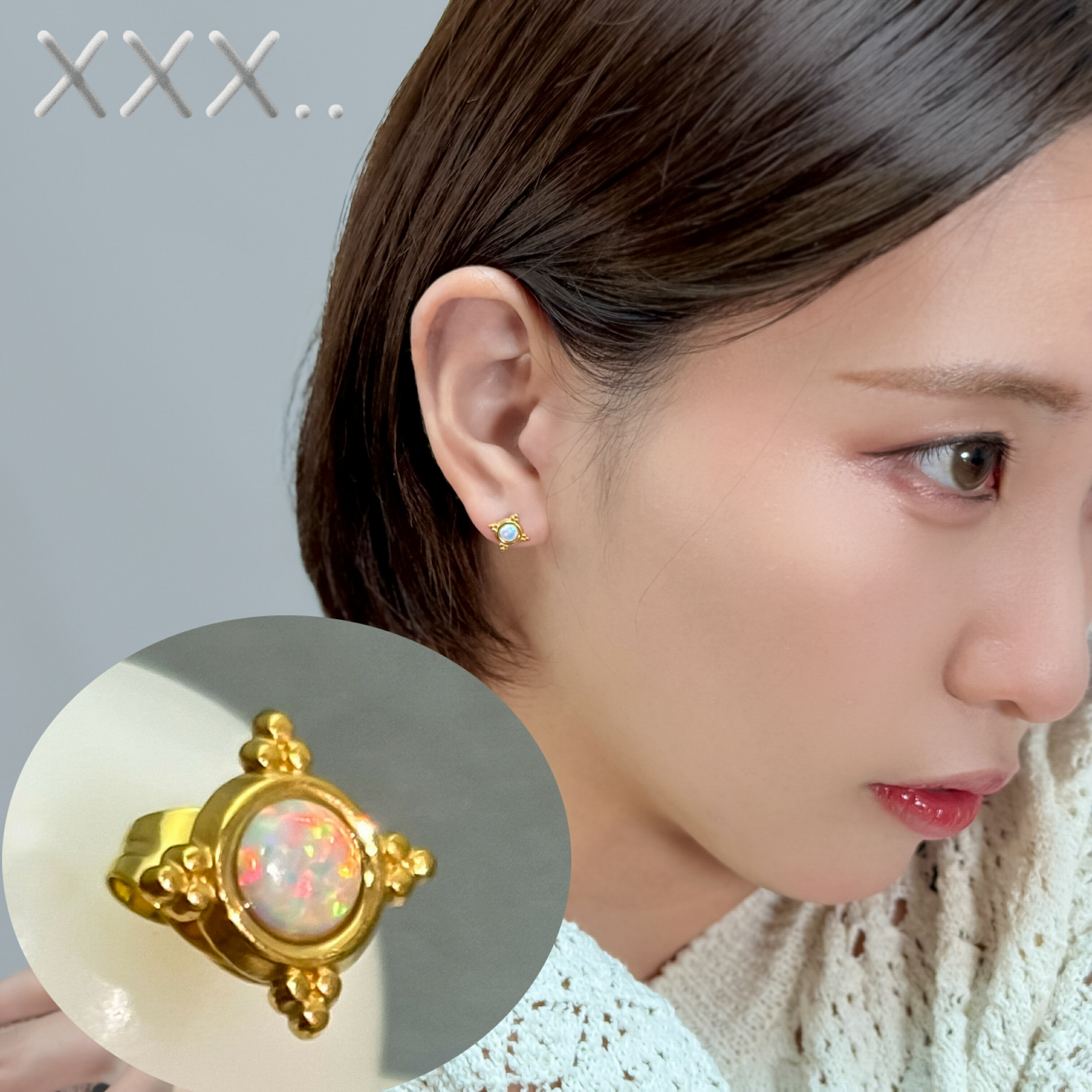 【メール便送料無料】ステンレス製 ピアス 金属アレルギー つけっぱなし サージカルステンレス レディース ストーン 小ぶり 華奢 かわいい オパール 上品 p020