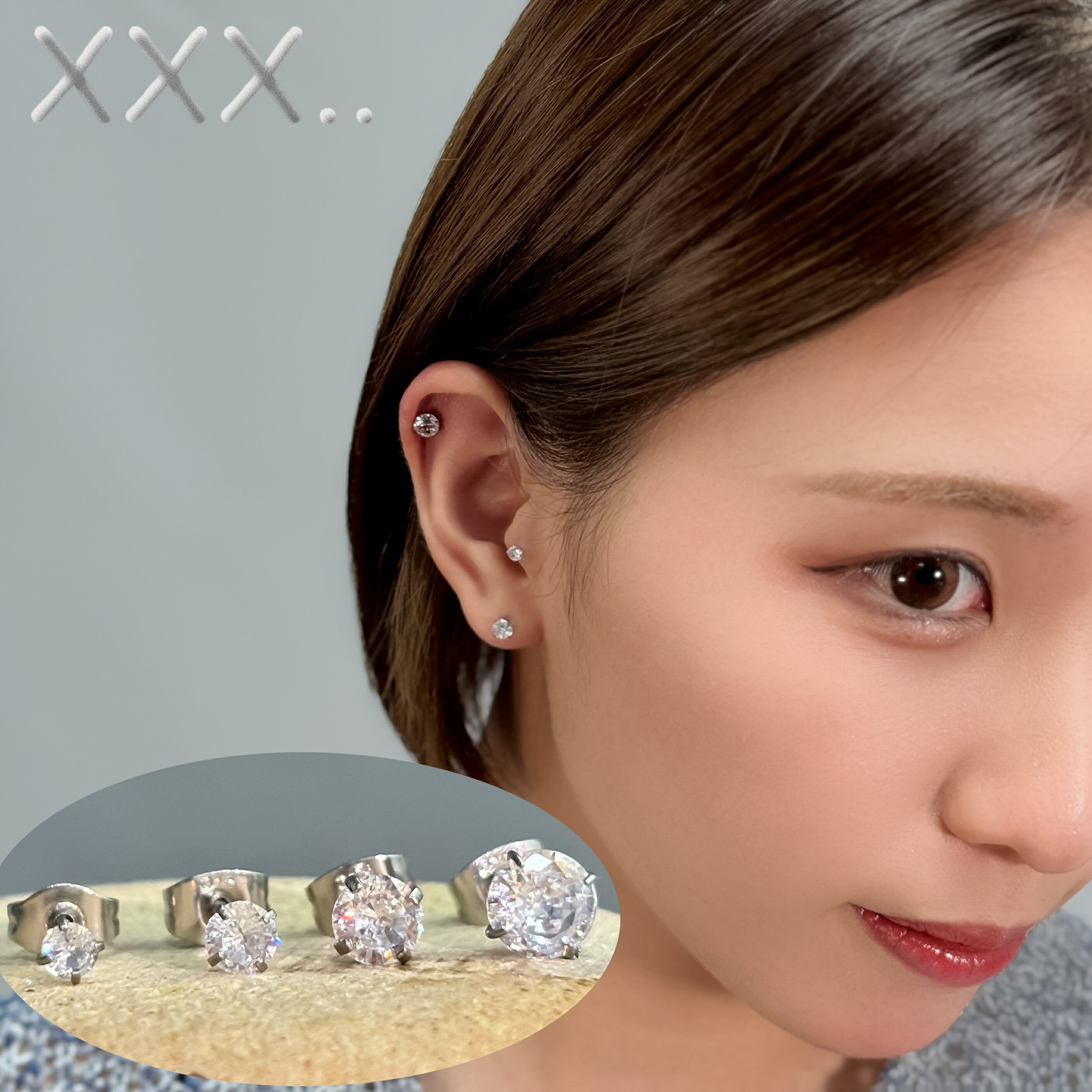 ステンレス製 ピアス 金属アレルギー つけっぱなし サージカルステンレス 一粒 キュービックジルコニア レディース メンズ 4サイズ ゴールド シルバー ピンクゴールド p027-030