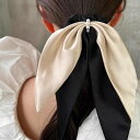 【メール便送料無料】リボン付きシュシュ パール 絡まない 軽量 ヘアアクセサリー まとめ髪 結婚式 二次会 ギフト f020