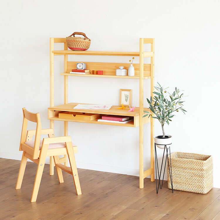 パソコンデスク パソコンラック オフィスラック シェルフ 収納棚 プリンター台 幅100cm リビング キッチン 天然素材 無垢材 木製 ひのき オーガニック ナチュラル シンプル 北欧 日本製 国産｜デスクラック 100