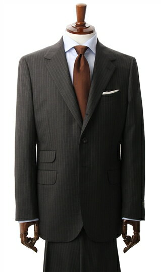 【洋服の青山】背広 秋冬 グレー系 プレミアムスタイリッシュスーツ【20th Anniversary】【DORMEUIL】 Savile Row メンズ ビジネス ストレッチ ハイグレード 高級 細身体 スリム 標準体 長袖 ツータック おしゃれ かっこいい ストライプ