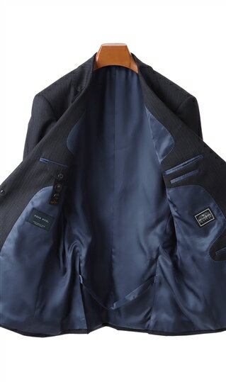 【洋服の青山】秋冬 ネイビー系 プレミアムスタンダードスーツ【AQUA WOOL】 Savile Row メンズ ビジネス 長袖 標準体 ワンタック ストライプ 2ボタン 最高級 キュプラ裏地 静電気抑制 滑らかな着心地 おしゃれ かっこいい