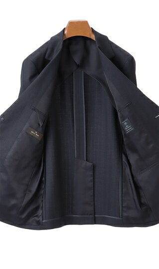 【洋服の青山】秋冬 ネイビー系 プレミアムスタイリッシュスーツ Savile Row メンズ ビジネス 長袖 標準体 ツータック 織柄 3ボタン 完成度の高いカッティング 快適な着心地 ブリティッシュテイスト テーパードスラックスおしゃれ かっこいい