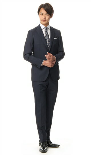 春夏用 ネイビー系 【プレミアム】【ストレッチ】【Super120's】【ツーパンツ】スタイリッシュスーツ HILTON