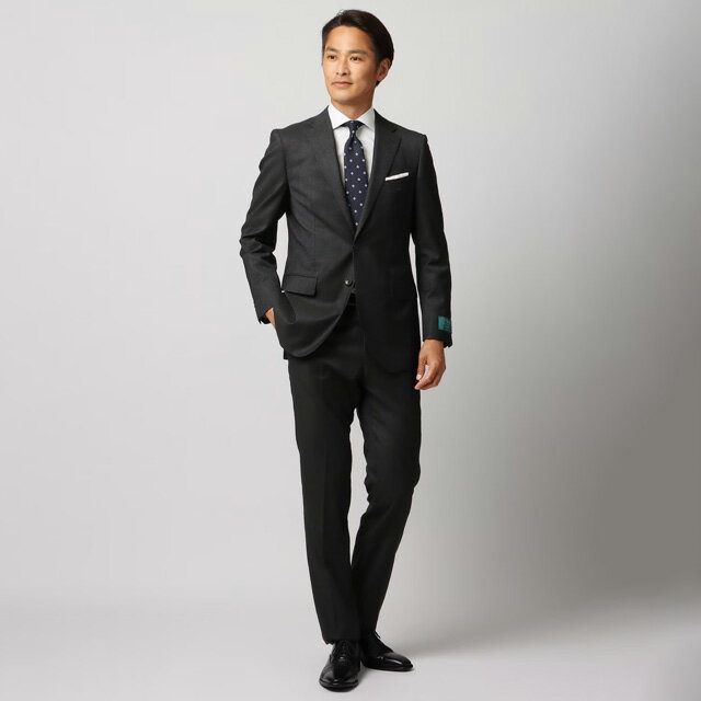 【洋服の青山】スーツ メンズ 春夏 ネイビー 紺 プレミアム スタイリッシュ スリム 男性 紳士服 シングル ビジネス ストレッチ 動きやすい 吸湿 長袖 細身体 スリム 標準体 ノータック おしゃれ かっこいい 織柄 2ボタン 快適な着感 イタリアンクラシコ ヒルトン HILTON