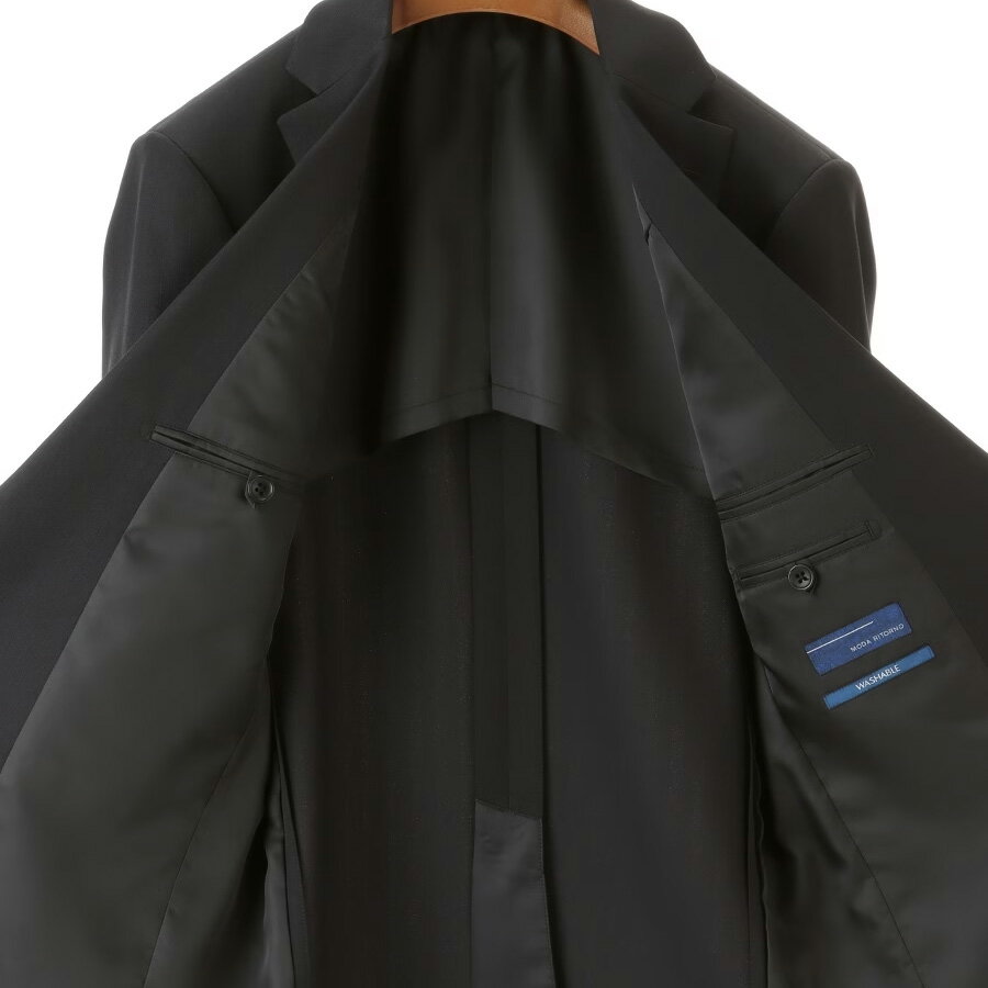【洋服の青山】メンズ オールシーズン ブラック系 スタイリッシュスーツ【ウォッシャブル】【Plastics Smart】男性 紳士服 ビジネス ストレッチ 長袖 細身体 スリム 標準体 ノータック 織柄 2ボタン 洗える エコ素材 おしゃれ かっこいい MODA RITORNO