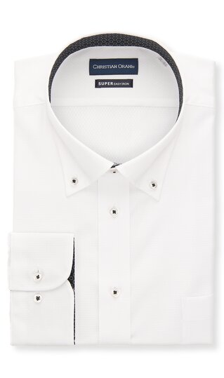 【洋服の青山】キングサイズ ワイシャツ メンズ ゆったり オールシーズン ホワイト 白 織柄 長袖 ボタ..