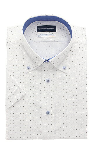【洋服の青山】 【楽天ランキング3位入賞】《あす楽》盛夏 ブルー系 ボタンダウンスタンダードワイシャツ カッターシャツ 【半袖】 CHRISTIAN ORANI メンズ ビジネス 消臭 吸汗速乾 形態安定 標準体 おしゃれ かっこいい ドット お手入れが簡単 シワになりにくい Yシャツ103