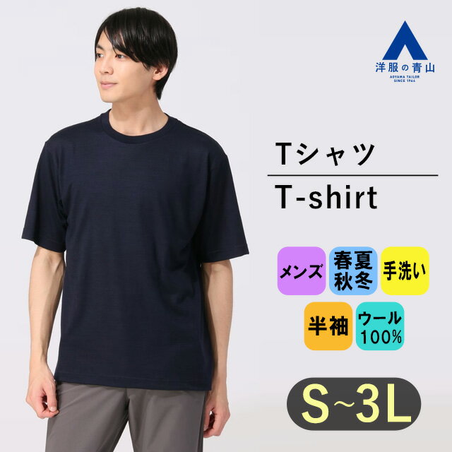 【洋服の青山】尾州産地 ウール100% Tシャツ メンズ S