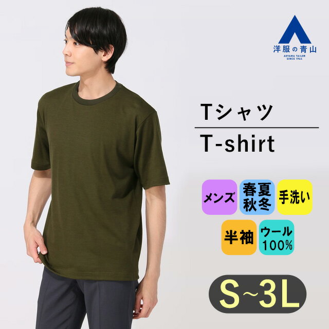 【洋服の青山】尾州産地 ウール100% Tシャツ メンズ S