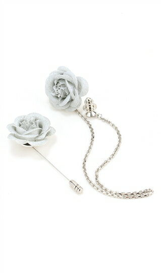 【洋服の青山】メンズ シルバー ラペルピン2点セット【ハットピン・ダブルタック】ピンブローチ タックピン シルク ローズ バラ 薔薇 3.5cm 高級感 華やか...