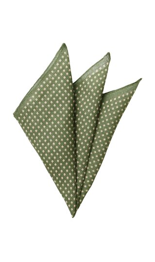 【洋服の青山】ハンカチ グリーン系 リネンポケットチーフ【MADE IN ITALY】