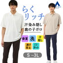 【洋服の青山】らくリッチ 汗染み隠し 洗える ポロシャツ 半袖 メンズ 夏 春夏 ホワイト ベージュ ネイビー 白 紺 鹿の子 ウォッシャブル 透けにくい UVカット 通気性 クールビズ ビジネス カジュアル ビジカジ ビジネスカジュアル 男性 介護 大きいサイズ 大人 ビズポロ