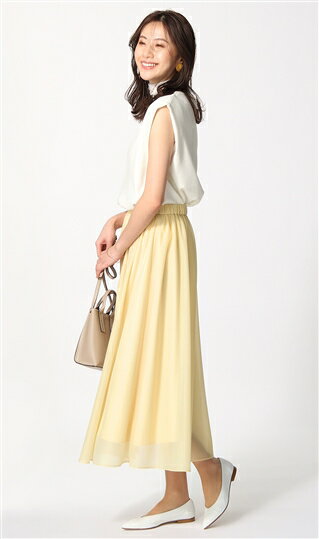 【洋服の青山】フレアスカート ロング レディース ミモレ丈 ウエストゴム パステル イエロー 無地 チュールスカート シアー 揺れる 透け感 レース ギャザー スカート マキシスカート 洗える ゴム 春 夏 秋 冬 オフィス カジュアル 通勤 上品 きれいめ おしゃれ かわいい