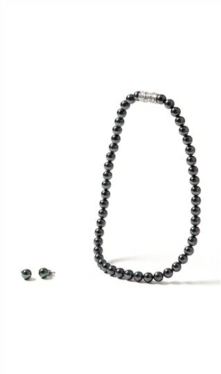 【洋服の青山】ブラック系 パールネックレス & ピアス 2点セット【ブラック】【日本製】[ネックレス]全長:約40.5cm パール経:8.0mmマグネット式 [ピアス]パール経:8.0mm