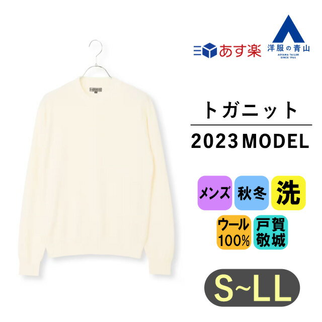 【洋服の青山】【楽天ランキング3位入賞】《あす楽》2023年モデル トガニット クルーネックセーター メンズ 秋冬用 ホワイト系 白 無地 ウォッシャブル 洗える ニット ウール100% ビジネス カジュアル ビジカジ 20代 30代 40代 50代 おしゃれ かっこいい HILTON