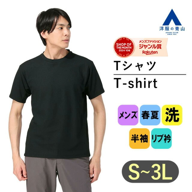 【shop of the month受賞記念クーポン利用で2,680円】【洋服の青山】Tシャツ メンズ 半袖 大きいサイズ 春夏 ブラック 黒 鹿の子 ウォッシャブル 洗える リブ衿 カジュアル ビジカジ ビジネスカジュアル クールビズ 男性 トップス メンズファッション ティーシャツ おしゃれ