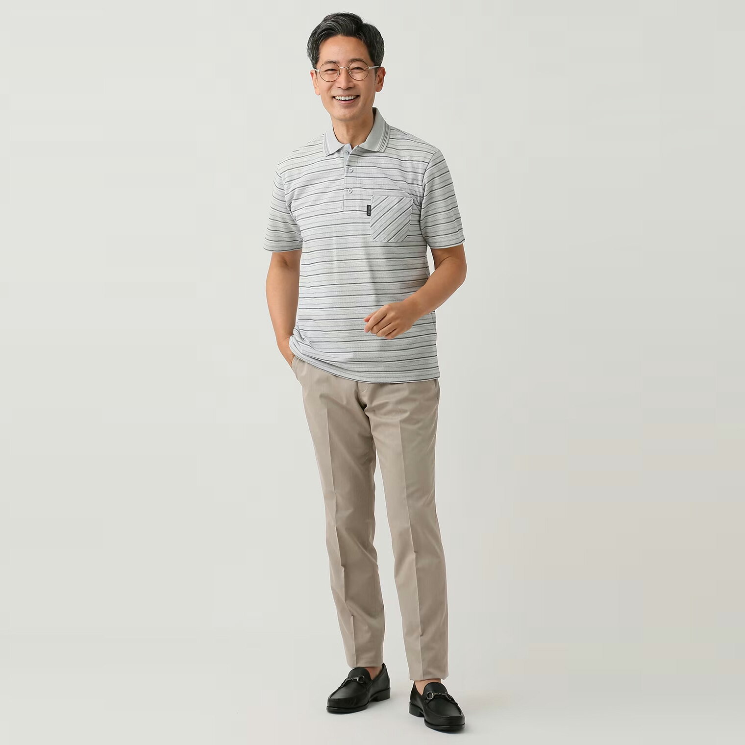 【洋服の青山】ダンロップ 日本製 ポロシャツ 半袖 メンズ 春夏用 グレー 灰色 ボ...