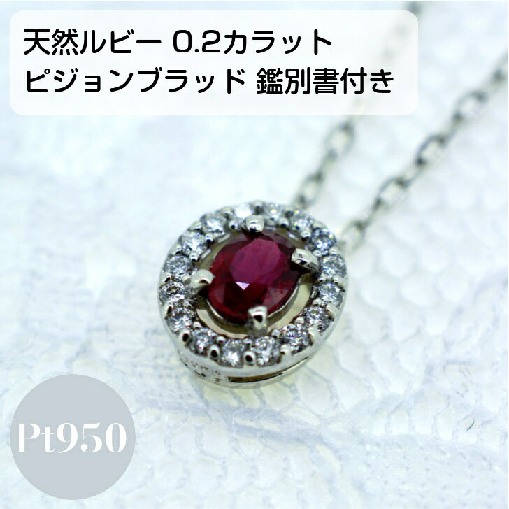 【鑑別書付】 天然ルビー ピジョンブラッド ルビー プラチナ レディース ペンダント ネックレス 0.2ct 0.07ct アズキチェーン フリーチェーン 45cm スライド アジャスター付き プレゼント ギフト 箱付き 送料無料 セットジュエリー