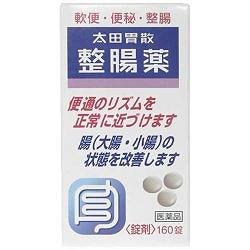 現代の生活は腸に負担をかけることが増えています。高脂肪に偏った食生活、不規則な生活、運動不足、ストレスなどが原因で、腸内細菌のバランスが崩れると、大腸の機能が乱れ、おなかがゆるくなるなどの症状があらわれます。また、加齢によっても腸内細菌のバランスは崩れていきます。さらに、このような便通異常が様々な病気を引き起こします。 太田胃散整腸薬は、敏感になっている腸を乳酸菌と生薬の力で改善していく整腸薬です。 ■敏感なおなかを改善する太田胃散整腸薬 1．生薬が腸の動きを整える ゲンノショウコ、アカメガシワといった整腸生薬を配合することにより、ストレスや食生活の乱れなどによって起こる腸の過剰な動きを和らげて、おなかが弱い方の便通を改善します。 2．乳酸菌が腸内環境を改善する ビフィズス菌・ラクトミン(ガッセリ菌)・酪酸菌の3種の整腸生菌が効果的に大腸や小腸内の善玉菌を増やして悪玉菌の増殖を抑えることで、乱れた腸内細菌のバランスを回復し、刺激を受けにくい理想的な腸内環境へ近づけます。 ＜このような方におすすめします＞ ■弱いお腹を改善したい方 ■飲んだ次の日お腹がゆるくなる方 ■お腹のハリが気になる方 使用上の注意 ■相談すること 1．次の人は服用前に医師又は薬剤師に相談してください 　（1）医師の治療を受けている人。 　（2）本人又は家族がアレルギー体質の人。 　（3）薬によりアレルギー症状を起こしたことがある人。 2．次の場合は，直ちに服用を中止し，この説明書を持って医師又は薬剤師に相談してください 　（1）服用後，次の症状があらわれた場合 ［関係部位：症状］ 皮ふ：発疹・発赤，かゆみ 　（2）2週間位服用しても症状がよくならない場合 効能・効果 整腸（便通を整える），腹部膨満感，軟便，便秘 効能関連注意 用法・用量 次の量を食後に服用してください。 ［年齢：1回量：1日服用回数］ 成人（15歳以上）：3錠：3回 8〜14歳：2錠：3回 5〜7歳：1錠：3回 5歳未満：服用しないこと 用法関連注意 （1）小児に服用させる場合には，保護者の指導監督のもとに服用させてください。 （2）水又はぬるま湯と一緒に服用してください。 成分分量 9錠中 　　成分 分量 内訳 ビフィズス菌 30mg ラクトミン(ガッセリ菌) 30mg 酪酸菌 90mg ゲンノショウコエキス 102mg （ゲンノショウコ1020mg） アカメガシワエキス 63mg （アカメガシワ504mg） ゲンチアナ末 51mg ビオヂアスターゼ1000 60mg 添加物 l-メントール，ヒドロキシプロピルセルロース，乳糖，無水ケイ酸，ステアリン酸マグネシウム，セルロース，還元麦芽糖水アメ 保管及び取扱い上の注意 （1）直射日光の当たらない湿気の少ない涼しい所に密栓して保管してください。 （2）小児の手の届かない所に保管してください。 （3）他の容器に入れ替えないでください。 　（誤用の原因になったり品質が変わることがあります。） （4）ビンの中の詰め物は，輸送中に錠剤が破損するのを防ぐものですので，開封後は捨ててください。 （5）錠剤の斑点は成分によるもので，品質には問題ありません。 （6）使用期限を過ぎた製品は服用しないでください。なお，使用期限内であっても，開封後は品質保持の点からなるべく早く服用してください。 消費者相談窓口 会社名：株式会社太田胃散 問い合わせ先：お客様相談係 電話：（03）3944-1311（代表） 受付時間：9：00〜17：00（土，日，祝日を除く） 太田胃散 整腸薬 錠剤 160錠商品区分:第3類医薬品文責：株式会社コトブキ薬局　