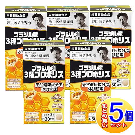 【5個セット】野口医学研究所 ブラジル産3種プロポリス 90錠【小型宅配便/5set】