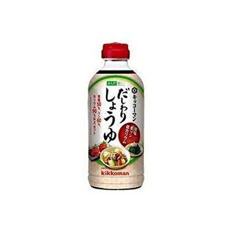 天然だしのうまみがたっぷりの風味に仕上げています。 ・おひたしや冷奴にかけて、煮物、焼き物にもおいしくご利用いただけます。 ・うす味の物足りなさをだし感が補いますので、減塩食が継続できます。 ・一般品※と比べ、食塩相当量を50%以上、リンを60%以上、カリウムを90%以上カットしています。※「日本食品標準成分表2015」こいくちしょうゆ 原材料 ■だしわりしょうゆ　500ml,3ml しょうゆ（大豆・小麦を含む）、ぶどう糖果糖液糖、かつお節エキス、食塩、にぼしエキス、昆布エキス、みりん／調味料（アミノ酸等）、アルコール、酸味料 保存方法 ■ペットボトル・ビン 開封後は冷蔵庫にて保存し、早めにご使用ください。また別容器へ移し替えてのご使用は避けてください。 発売元／キッコーマンフードテック株式会社　区分／健康食品　日本製 広告文責／株式会社コトブキ薬局　TEL／0667200480