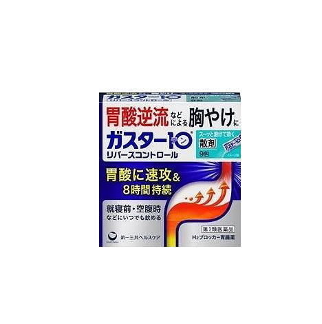 特徴 ●本剤は胃酸中和型の胃腸薬とは異なるタイプで、出過ぎる胃酸をコントロールし、 胃酸の逆流などによる胸やけにすぐれた効果を発揮します。 ●就寝前や空腹時等、胸やけや胃痛・むかつき等の症状があらわれた時に、 いつでも服用いただけます。 ●携帯に便利な分包タイプです。 ●「スーッと速く溶ける」きめ細かい散剤です。 してはいけないこと1. 次の人は服用しないで下さい。 (1)ファモチジン等の H2 ブロッカー薬によりアレルギー症状(例えば、発疹・発赤、 かゆみ、のど・まぶた・口唇等のはれ)を起こしたことがある人 (2)医療機関で次の病気の治療や医薬品の投与を受けている人 血液の病気、腎臓・肝臓の病気、心臓の病気、胃・十二指腸の病気、ぜんそく・リ ウマチ等の免疫系の病気、ステロイド剤、抗生物質、抗がん剤、アゾール系抗真菌 剤 (白血球減少、血小板減少等を起こすことがあります) (腎臓・肝臓の病気を持っている場合には、薬の排泄が遅れて作用が強くあらわれ ることがあります) (心筋梗塞・弁膜症・心筋症等の心臓の病気を持っている場合には、心電図異常を 伴う脈のみだれがあらわれることがあります) (胃・十二指腸の病気の治療を受けている人は、ファモチジンや類似の薬が処方さ れている可能性が高いので、重複服用に気をつける必要があります) (アゾール系抗真菌剤の吸収が低下して効果が減弱します) (3)医師から赤血球数が少ない(貧血)、血小板数が少ない(血が止まりにくい、血が出 やすい)、白血球数が少ない等の血液異常を指摘されたことがある人 (本剤が引き金となって再び血液異常を引き起こす可能性があります) (4)小児(15 歳未満)及び高齢者(80 歳以上) (5)妊婦又は妊娠していると思われる人 2. 本剤を服用している間は、次の医薬品を服用しないで下さい。 他の胃腸薬 3. 授乳中の人は本剤を服用しないか、本剤を服用する場合は授乳を避けて下さい。 相談すること1. 次の人は服用前に医師又は薬剤師に相談して下さい。 (1) 医師の治療を受けている人又は他の医薬品を服用している人 (2) 薬などによりアレルギー症状を起こしたことがある人 (3) 高齢者(65 歳以上) (一般に高齢者は、生理機能が低下していることがあります) (4) 次の症状のある人 のどの痛み、咳及び高熱(これらの症状のある人は、重篤な感染症の疑いがあり、 血球数減少等の血液異常が認められることがあります。服用前にこのような症状 があると、本剤の服用によって症状が憎悪し、また、本剤の副作用に気づくのが 遅れることがあります)、原因不明の体重減少、持続性の腹痛(他の病気が原因で あることがあります) ガスター10＜散＞ 2. 服用後、次の症状があらわれた場合は副作用の可能性がありますので、直ちに服用を 中止し、この文書を持って医師又は薬剤師に相談して下さい。 関係部 位 症 状 皮 膚 発疹・発赤、かゆみ、はれ 循 環 器 脈のみだれ 精神神経系 気がとおくなる感じ、ひきつけ(けいれん) そ の 他 気分が悪くなったり、だるくなったり、発熱してのどが痛いなど 体調異常があらわれる。 まれに下記のような重篤な症状が起こることがあります。その場合は直ちに医師の 診療を受けて下さい。 症状の名称 症 状 ショック (アナフィラキシー) 服用後すぐに、皮膚のかゆみ、じんましん、声のかすれ、くしゃ み、のどのかゆみ、息苦しさ、動悸、意識の混濁等があらわれる。 皮膚粘膜眼症候群 (スティーブンス・ジョンソン症候群) 、 中毒性表皮壊死融解症 高熱、目の充血、目やに、唇のただれ、のどの痛み、皮膚の広範 囲の発疹・発赤等が持続したり、急激に悪化する。 横紋筋融解症 手足・肩・腰等の筋肉が痛む、手足がしびれる、力が入らない、 こわばる、全身がだるい、赤褐色尿等があらわれる。 肝機能障害 発熱、かゆみ、発疹、黄疸(皮膚や白目が黄色くなる)、褐色尿、 全身のだるさ、食欲不振等があらわれる。 腎障害 発熱、発疹、尿量の減少、全身のむくみ、全身のだるさ、関節痛 (節々が痛む)、下痢等があらわれる。 間質性肺炎 階段を上ったり、少し無理をしたりすると息切れがする・息苦し くなる、空せき、発熱等がみられ、これらが急にあらわれたり、 持続したりする。 血液障害 のどの痛み、発熱、全身のだるさ、顔やまぶたのうらが白っぽく なる、出血しやすくなる(歯茎の出血、鼻血等)、青あざができる (押しても色が消えない)等があらわれる。 3. 誤って定められた用量を超えて服用してしまった場合は、直ちに服用を中止し、この 文書を持って医師又は薬剤師に相談して下さい。 4. 服用後、次の症状があらわれることがありますので、このような症状の持続又は増強が みられた場合には、服用を中止し、この文書を持って医師又は薬剤師に相談して下さい。 便秘、軟便、下痢、口のかわき 効能・効果胸やけ、胃痛、むかつき、もたれ 用法・用量胸やけ、胃痛、むかつき、もたれの症状があらわれた時、次の量を水又はお湯で服用して下さい。 年齢 1回量 1日服用回数 成人(15歳以上、80歳未満) 1包 2回まで 小 児(15歳未満) 服用しないで下さい。 高齢者(80歳以上) 服用しないで下さい。 ＜用法・用量に関連する注意＞ (1) 用法・用量を厳守して下さい。 (2) 本剤を服用の際は、アルコール飲料の摂取は控えて下さい。 (薬はアルコール飲料と併用しないのが一般的です) 成分・分量分量（1包中） ファモチジン　10mg 保管及び取扱上の注意(1) 直射日光の当たらない湿気の少ない涼しい所に保管して下さい。 (2) 小児の手の届かない所に保管して下さい。 (3) 他の容器に入れ替えないで下さい。（誤用の原因になったり品質が変わります） (4) 表示の使用期限を過ぎた製品は使用しないで下さい。 問合せ先第一三共ヘルスケア株式会社　お客様相談室 〒103-8234　東京都中央区日本橋3-14-10 0120-337-336 発売元／第一三共ヘルスケア株式会社　区分／日本製 【第1類医薬品】 広告文責／株式会社コトブキ薬局　TEL／0667200480