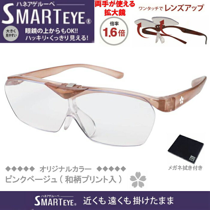 SMART EYE(スマートアイ) 拡大鏡1.6倍 ハネアゲタイプルーペ ピンクベージュ(和柄プリント入) FSL-01-8P