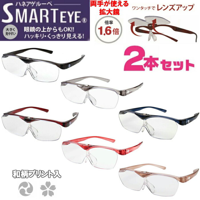 SMART EYE(スマートアイ) 拡大鏡1.6倍 ハネアゲタイプルーペ 和柄プリント入 2本セット FSLP-01-2P