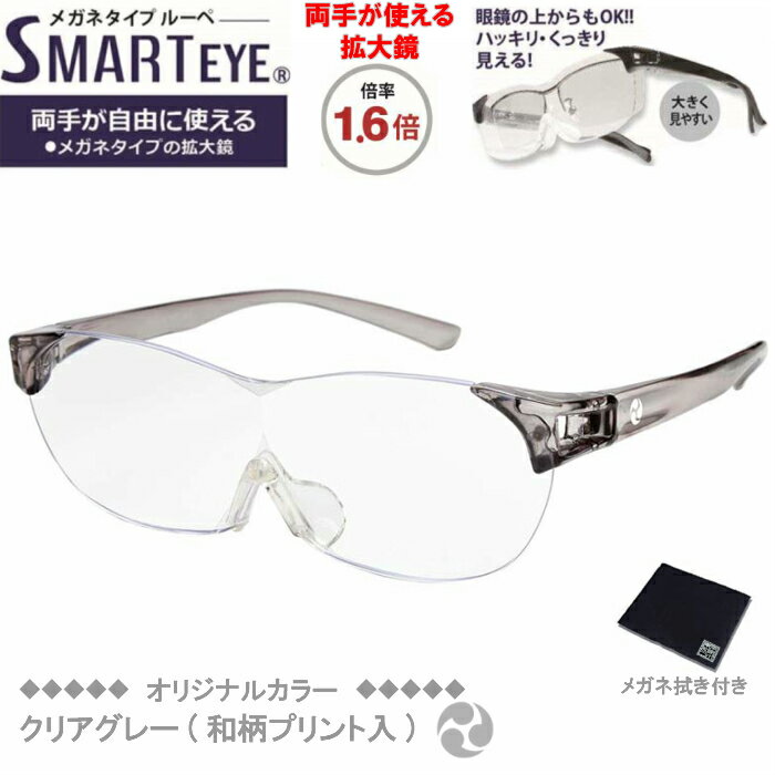 SMART EYE(スマートアイ) 拡大鏡1.6倍 メガネタイプルーペ クリアグレー(和柄プリント入) SM-01-3P